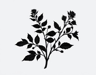 Intricate black and white botanical drawing of a plant with detailed lines shading
