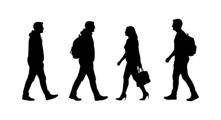 Silhouette of people walking, diverse group