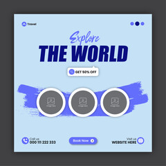 Travel social media post design or square travel flyer design template