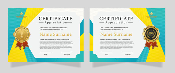 Simple and modern certificate design template with colorful geometric shape.
For background, banner, achievement, diploma, award, graduation, and appreciate
