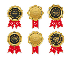 Golden award medal with Turkey flag ribbons for winners