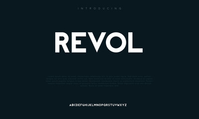 Revol  Modern minimal abstract alphabet fonts. Typography technology, electronic, movie, digital, music, future, logo creative font.