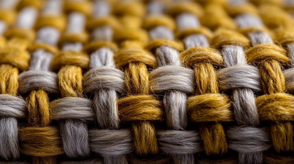 Macro shot shows woven fabric with intricate weave patterns threads. AI generated
