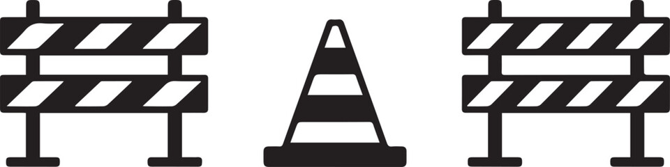 Construction barriers and cone silhouette