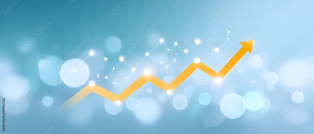 Poster a yellow upward arrow on a blue background symbolizes growth, progress, and rising trends with conne