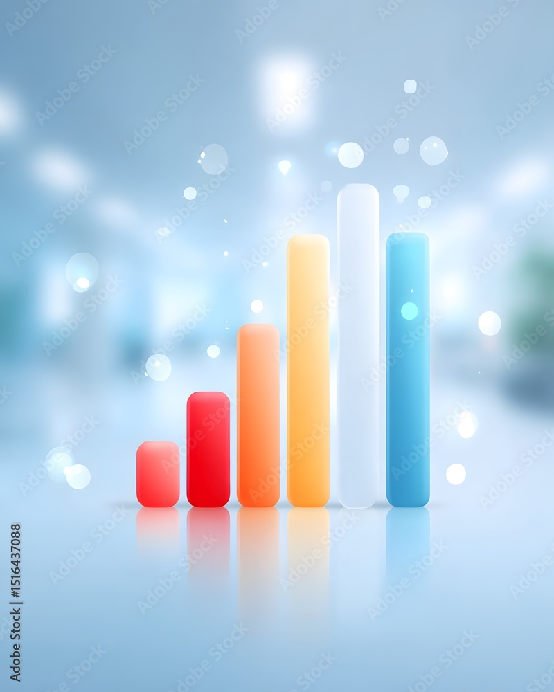 Poster a colorful 3d bar chart with glowing effects stands out against a soft, blurred background with floa