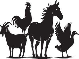 Farm Animals Silhouette Vector Illustration