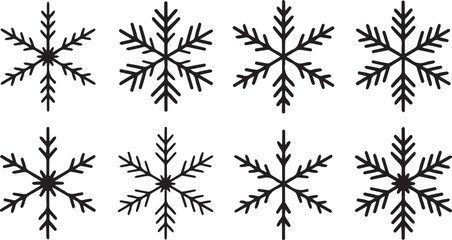 Eight snowflake silhouettes winter design set silhouette
