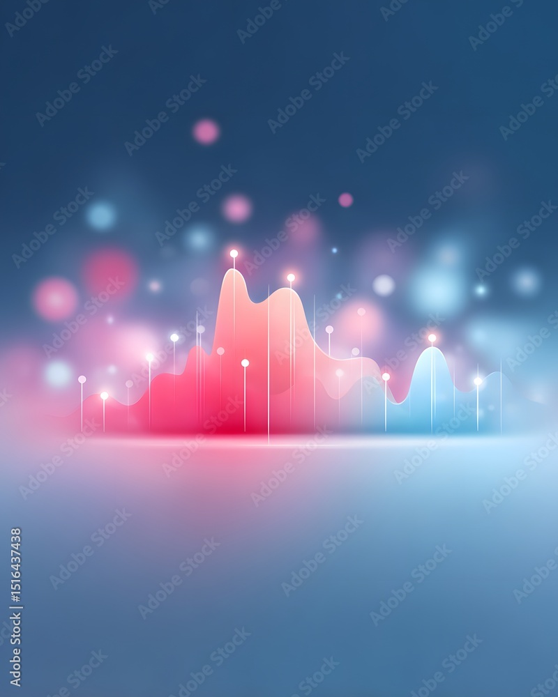 Poster abstract graph with glowing data points and a colorful, futuristic background in pink and blue hues.