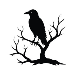 crow on a tree with a white background