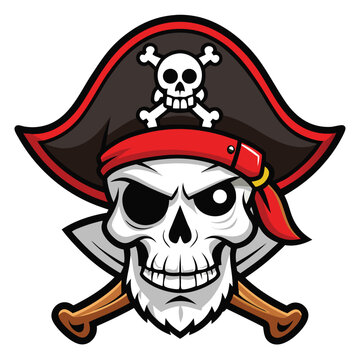 recommend clip art: Cartoon Pirate Skull with Eye Patch, Crossed Bones and Jolly Roger Hat