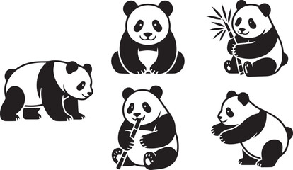 Obraz premium Six cute panda bear silhouettes set