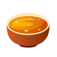 Vector illustration of a bowl of hot meat or vegetable broth, flat graphics