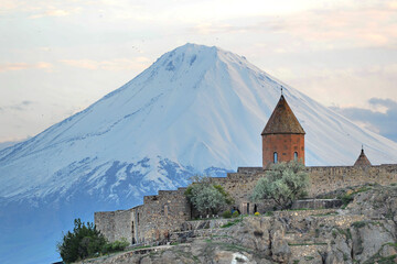 Ancient Armenian church Khor Virap with Ararat on the background.