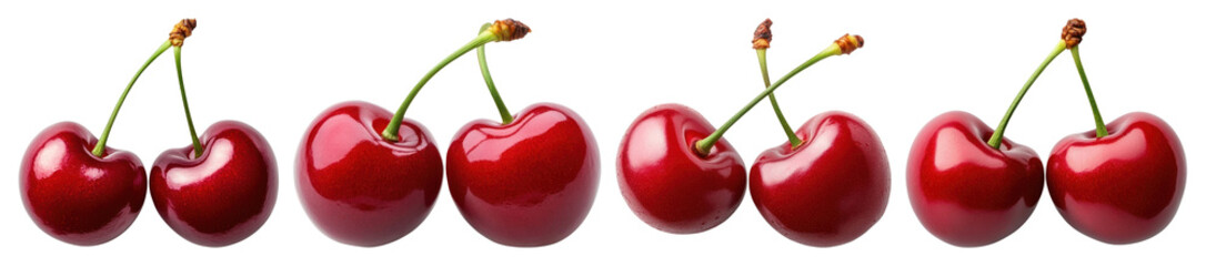 PNG Fresh ripe cherries in line, element set on transparent background