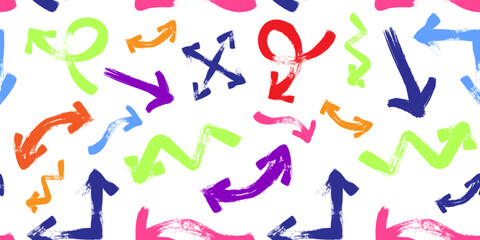 Multicolor Painted Arrows Vector seamless pattern Background.Hand drawn arrows with brush stroke texture on white background, for web design, textile design, fashion print, wallpaper, wrapping paper