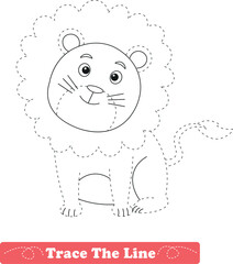 Handwriting Practice. Tracing lines and coloring lion for children. Vector Illustration
