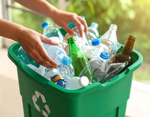 Person sorting recyclables into a bin
