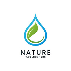 Eco-friendly logo with water droplets and leaf elements