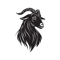 Goat head silhouette vector with minimalist design and modern aesthetic. Suitable for logo, icon, T-shirt design, organic product label, farm, or other graphic purposes.