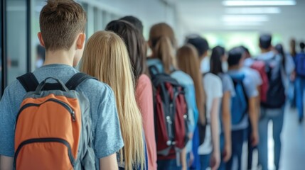 A Line of Students Waiting in a School Hallway, Education System Perspective