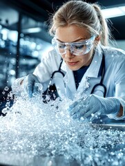 Scientific Experiment, Water Splashes, Laboratory, Photo, Dynamic, Close-Up, Innovative Research Techniques