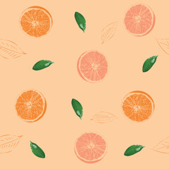 Tropical fruits, oranges and leaves pattern