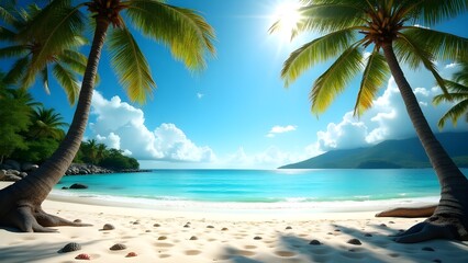 Breathtaking Island Beach Fringed with Palms