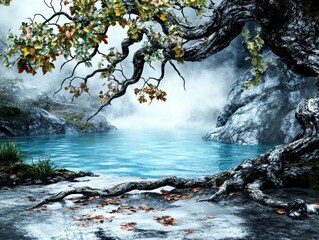 Serene Nature Landscape, Crystal Clear Water, Mystic Forest, Tranquil Scene, Dreamy Environment