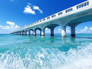 Breathtaking Ocean View, Architectural Bridge, Sunny Day, Photograph, Florida Coast, Low Angle, Coastal Beauty