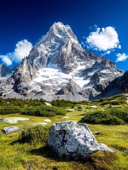 Majestic Mountain Landscape, Nature Scene, Alpine Region, Photo, Bright Sky, Scenic View, Outdoor Adventure