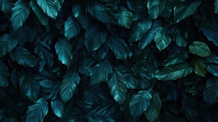 Fototapeta premium Dense cluster of emerald-toned leaves, illuminated by a soft, natural light