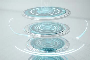 Fototapeta premium Spiral holographic archive tower with levitating data tablets, scanning beams, and rotating encryption rings in futuristic digital space