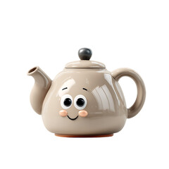 Cute Beige Teapot with Googly Eyes and Happy Face Isolated on Transparent