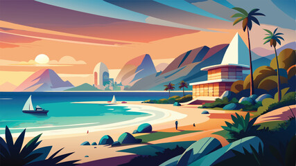 Abstract Modern City Skyline - sea beach Illustration Design