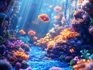 Obraz premium Vibrant underwater world with colorful corals and shimmering light rays