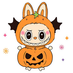 Cute bat character in pumpkin costume for Halloween decoration  
