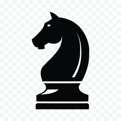 Chess Knight Piece: A bold, black silhouette of a chess knight piece, powerfully poised against a transparent background.  This graphic element is perfect for strategy, power, and victory themes.