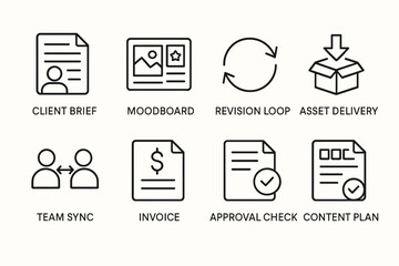 Project management and workflow icons for creative professionals