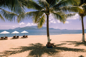 tropical beach with palm trees