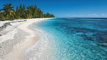 Pristine white sand beach meets turquoise ocean waters.