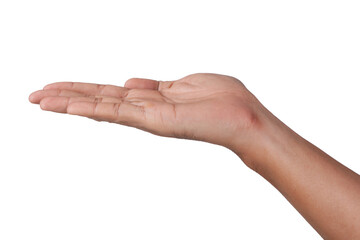 Male Asian hand gestures isolated over the white background .put on hand.