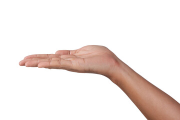 Male Asian hand gestures isolated over the white background .put on hand.