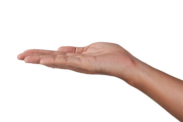 Male Asian hand gestures isolated over the white background .put on hand.
