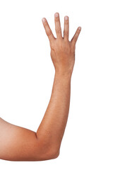 Male asian hand gestures isolated over the white background.  Counting.