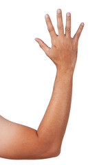 Male asian hand gestures isolated over the white background.  Counting.