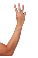 Male asian hand gestures isolated over the white background.  Counting.