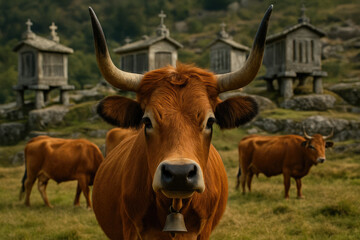Where Tradition Meets Excellence: Cachena Cows Against the Backdrop of Soajo&rsquo;s Espigueiros, Representing Portugal&rsquo;s Rural Roots and Top-Tier Beef Heritage.







