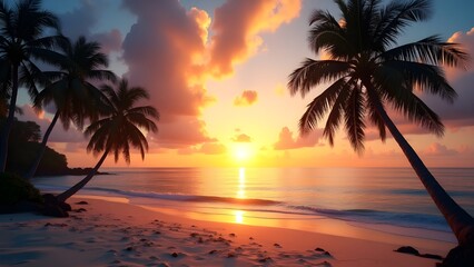 Golden Hour Glow Behind Silhouetted Palm Trees