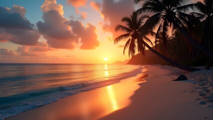 Golden Hour Glow Behind Silhouetted Palm Trees